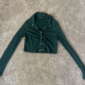 Medium-Dark green long sleeve collared button up